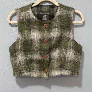 Rare! VTG Banana Republic Vest Womens Size M Mohair Shaggy Button Plaid Cropped
